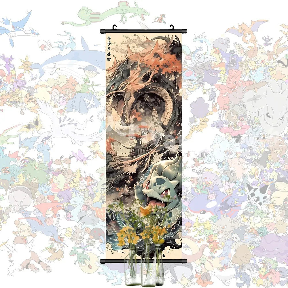 Printed Pokemon Poster Anime Wall Artwork Gengar Pictures Charizard Painting Canvas Pikachu Hanging Scrolls Home Room Decor