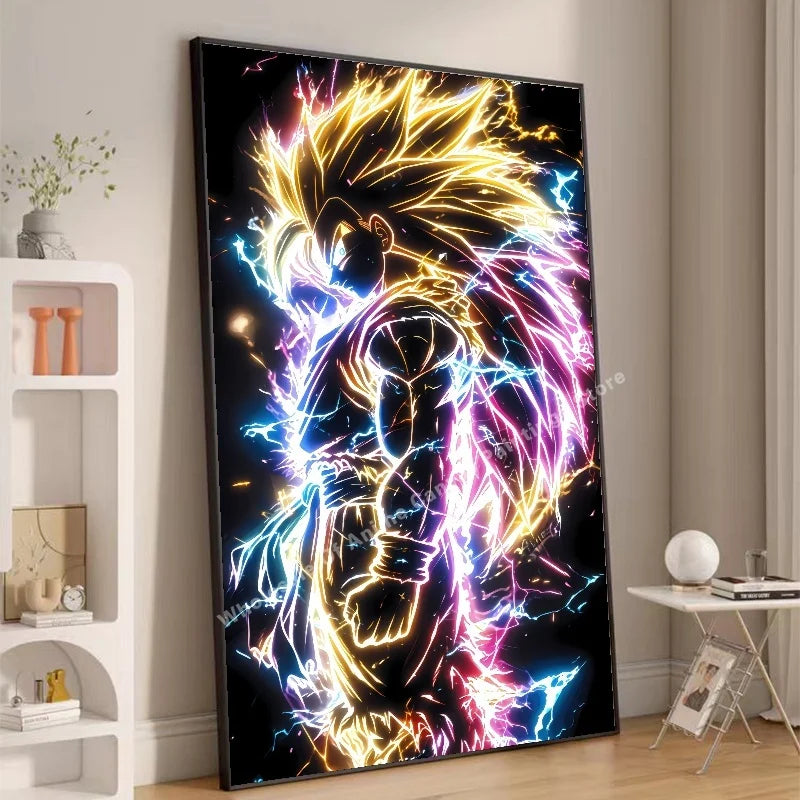 Anime Dragon Ball Wukong Neon Light Effect Poster High Definition Image Printing Creative Home Art Wall Decoration Painting