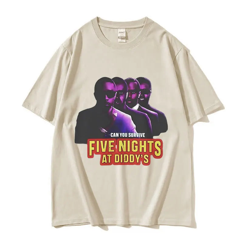 Funny Five Nights At Diddy's House Novelty Graphic T Shirts Men's Retro Fashion Short Sleeve T-shirt 100% Cotton Oversized Tees