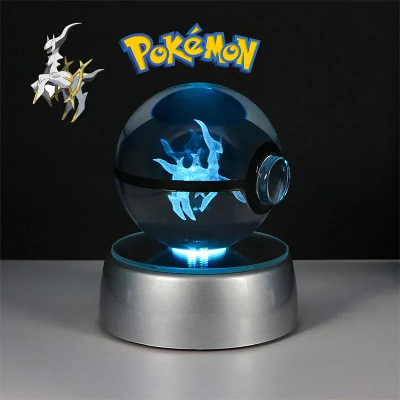 لعبة مجسم بوكيمون ثلاثي الأبعاد على شكل كرة كريستالية من باتر فري كيوبون، بوكيبول ديتو لوكاريو لابراس، نموذج لوجيا أركيوس مع قاعدة إضاءة LED