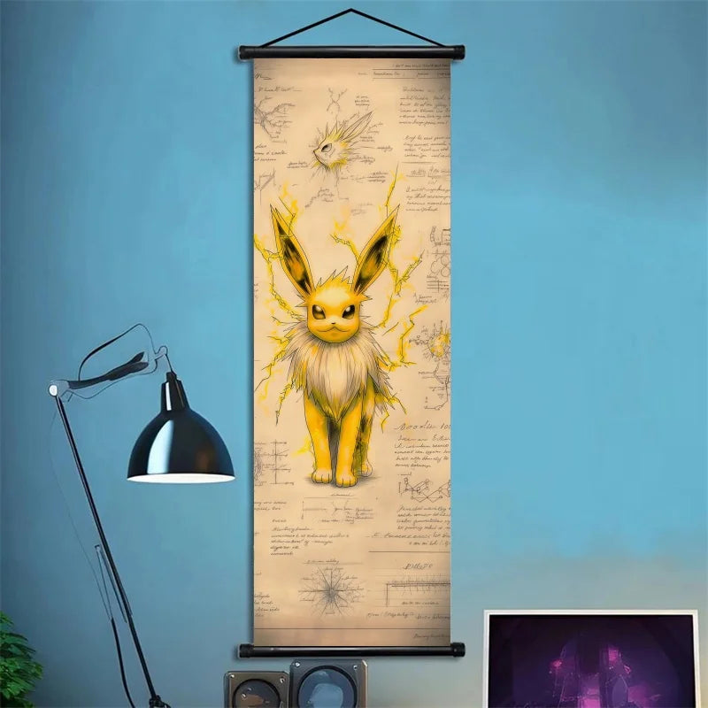 Pokemon Retro Charizard Bulbasaur Umbreon Gengar Scroll Art Cloth Anime Characters Wall Hanging Poster Halloween Xmas Decor