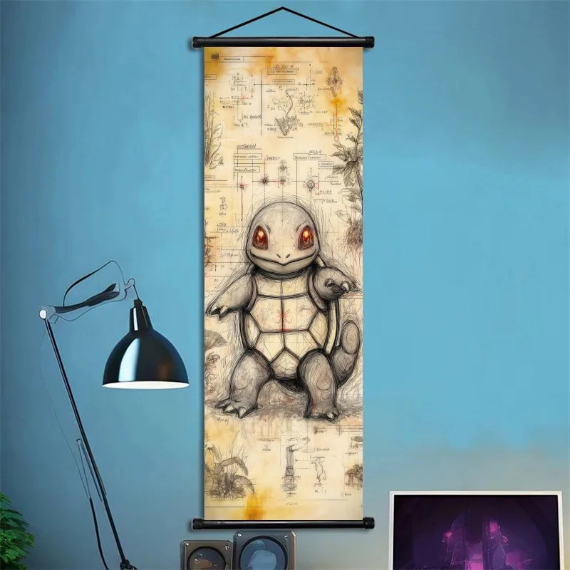 Pokemon Retro Charizard Bulbasaur Umbreon Gengar Scroll Art Cloth Anime Characters Wall Hanging Poster Halloween Xmas Decor