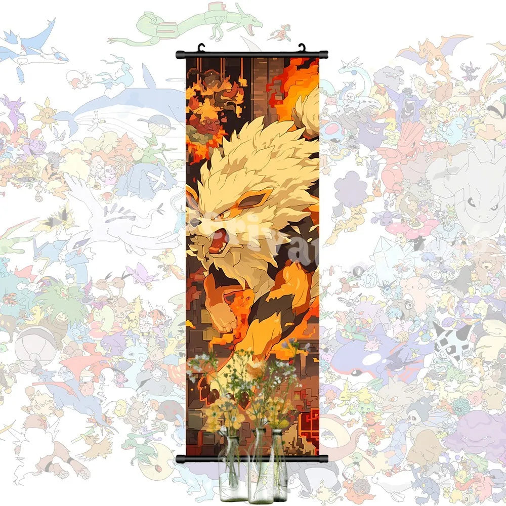Printed Pokemon Poster Anime Wall Artwork Gengar Pictures Charizard Painting Canvas Pikachu Hanging Scrolls Home Room Decor