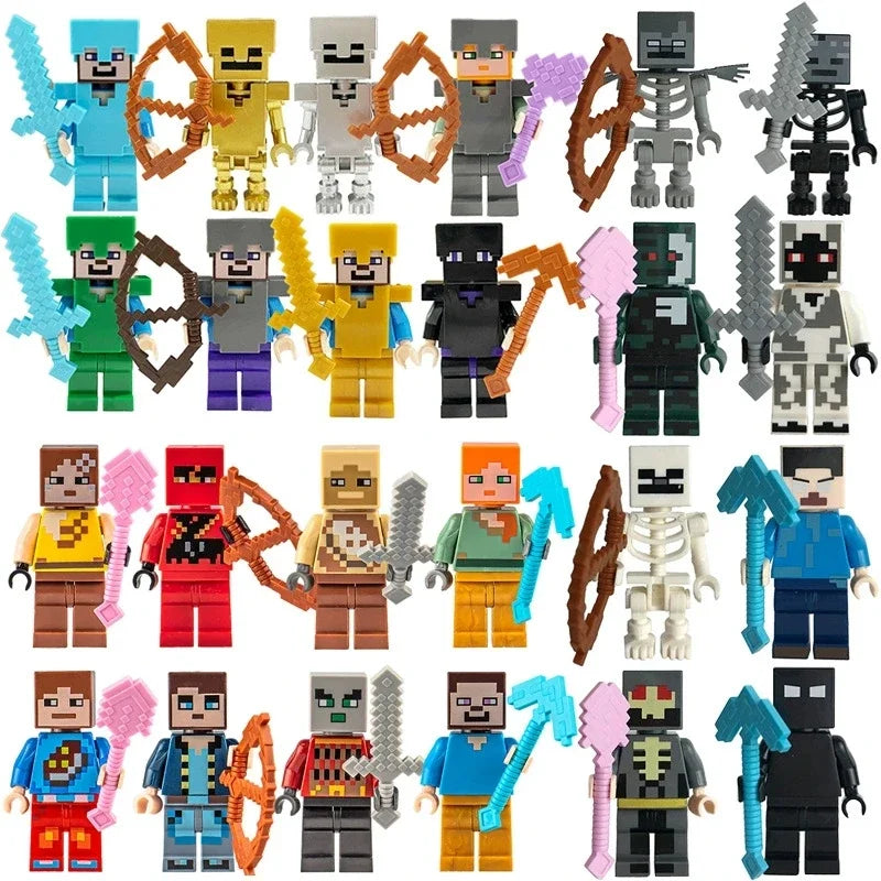 Minecrafte Blocks DIY Mini Figures Toys Set 8pcs With Weapons Hanger Creeper Action Figure Building Blocks Dolls Children Toys