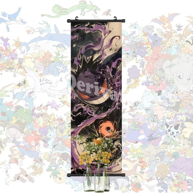 Printed Pokemon Poster Anime Wall Artwork Gengar Pictures Charizard Painting Canvas Pikachu Hanging Scrolls Home Room Decor