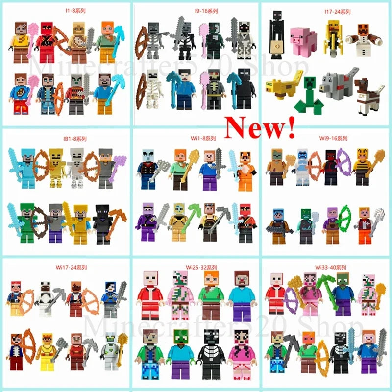 Minecrafte Blocks DIY Mini Figures Toys Set 8pcs With Weapons Hanger Creeper Action Figure Building Blocks Dolls Children Toys