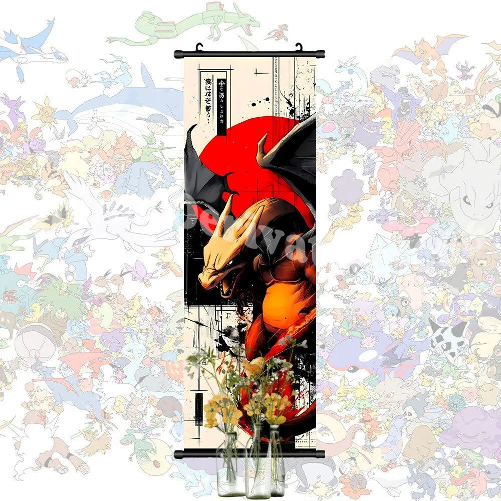 Printed Pokemon Poster Anime Wall Artwork Gengar Pictures Charizard Painting Canvas Pikachu Hanging Scrolls Home Room Decor