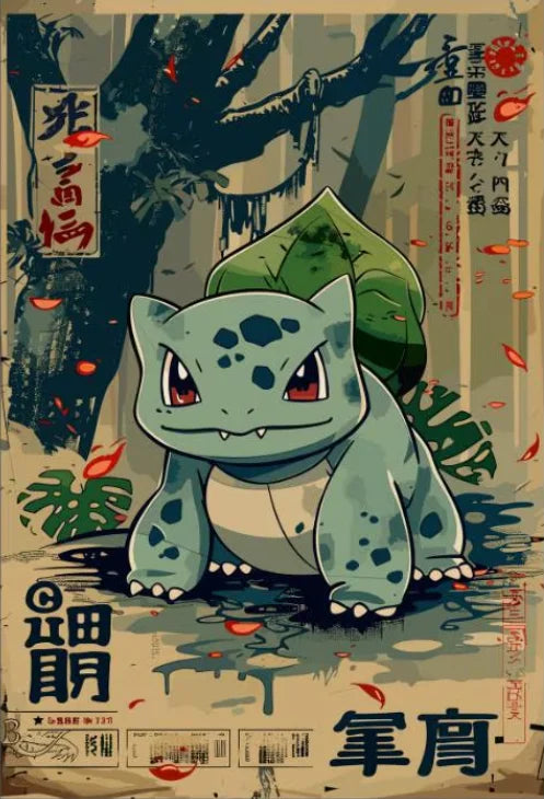 P-Pokemon Japanese Anime Canvas Painting Kawaii Elf Pets HD Poster Retro Bar Noodle Room Living Room Home Mural Decor Kids Gifts