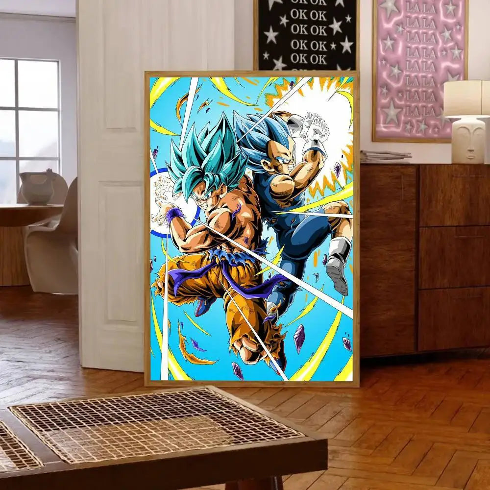 1pc Japanese Anime Dragon Ball Goku Poster Self-adhesive Art Waterproof Paper Sticker Coffee House Bar Room Wall Decor