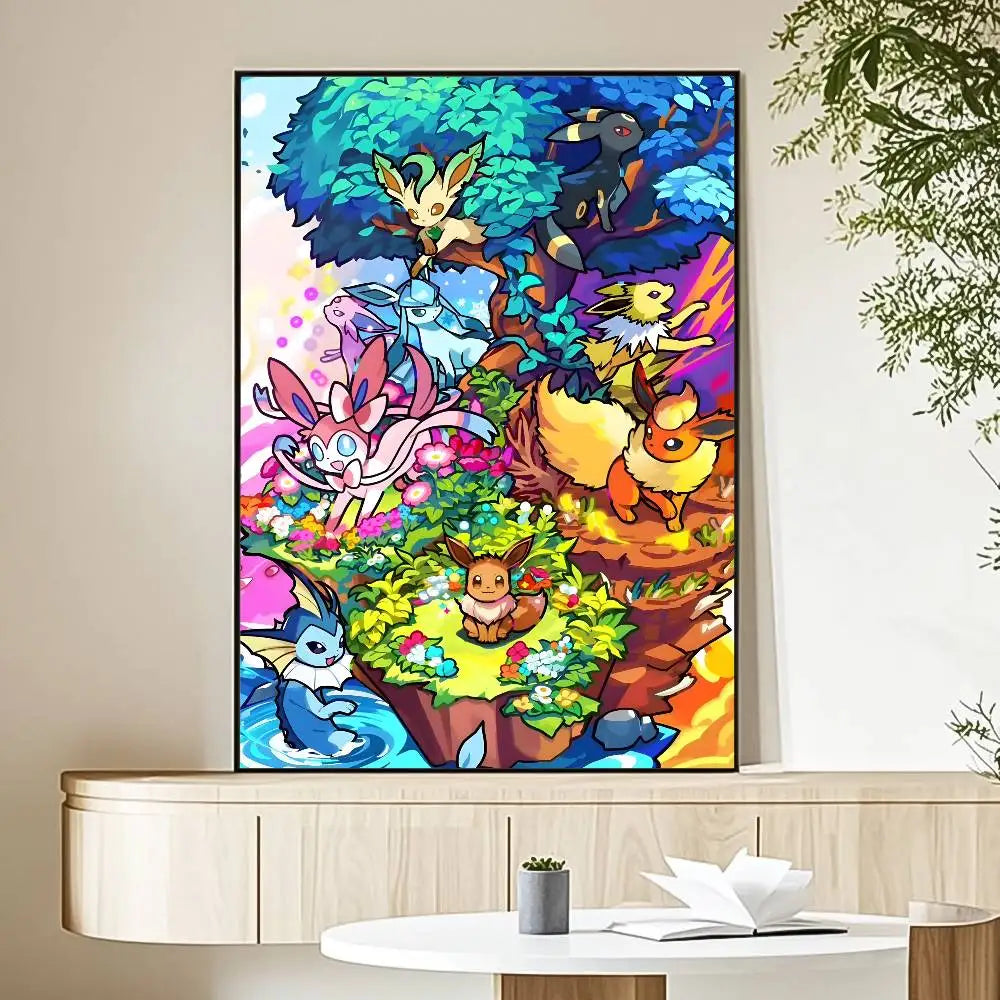MINISO Cartoon Pokemon Anime Poster HD Art Sticky Wall Waterproof Home Living Room Bedroom Bar Aesthetic Decoration