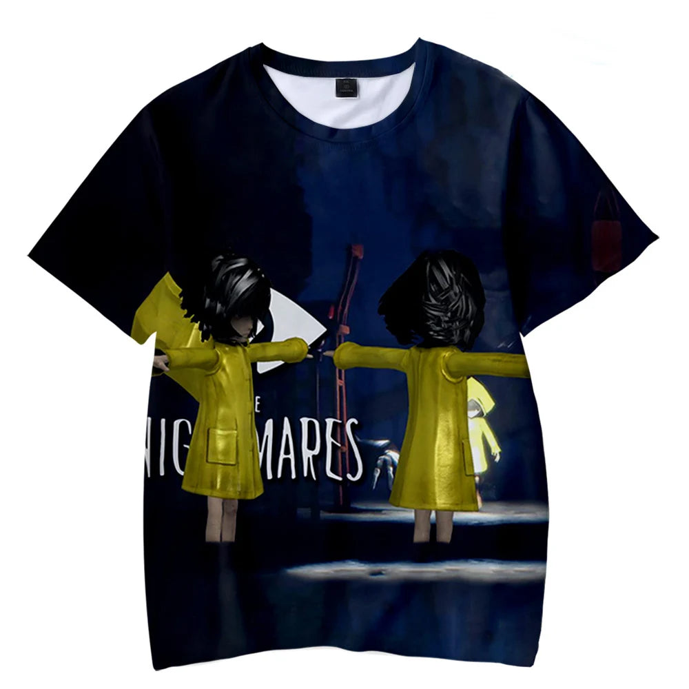 تيشيرت **Little Nightmares 2** بطباعة ثلاثية الأبعاد مستوحاة من لعبة الرعب الأنمي، تصميم ستريت وير مناسب للرجال والنساء والشباب، مثالي لعشاق الألعاب والأزياء بأسلوب هاراجوكو.