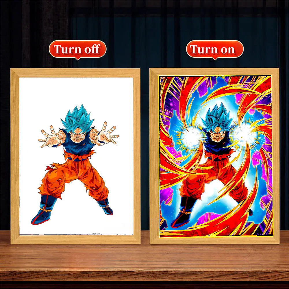 Dragon Ball Z Anime Figure Light Painting Photo Frame Dragon Ball Figures Goku Vegeta Led Night Light Room Decor Gifts Moon Lamp