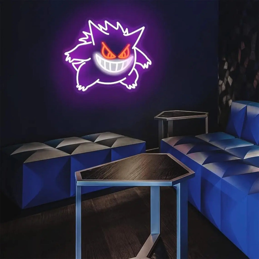 Gengar Cartoon LED Neon Sign MINISO Dimmable USB Wall Light for Gaming Room Man Cave Anime-Style Birthday Gifts for Kids Teens A
