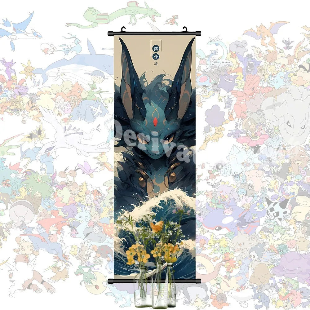 Printed Pokemon Poster Anime Wall Artwork Gengar Pictures Charizard Painting Canvas Pikachu Hanging Scrolls Home Room Decor