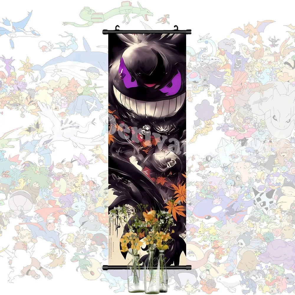 Printed Pokemon Poster Anime Wall Artwork Gengar Pictures Charizard Painting Canvas Pikachu Hanging Scrolls Home Room Decor
