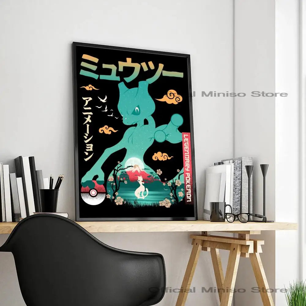 1pc Anime Pikachu Poster Self-adhesive Art Pokemon Waterproof Paper Sticker Coffee House Bar Room Wall Decor
