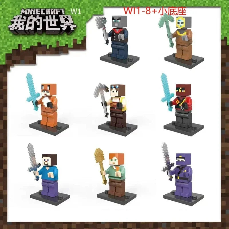 Minecrafte Blocks DIY Mini Figures Toys Set 8pcs With Weapons Hanger Creeper Action Figure Building Blocks Dolls Children Toys