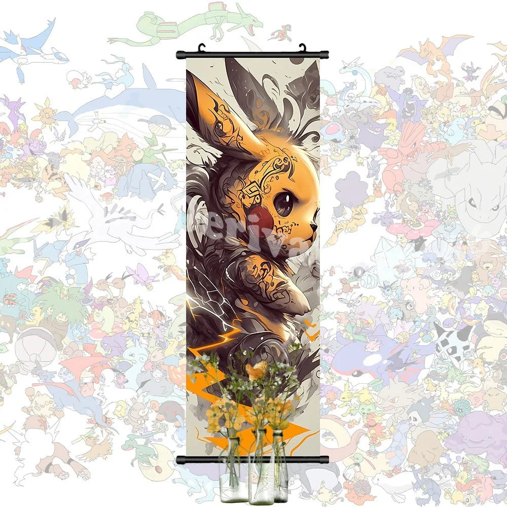 Printed Pokemon Poster Anime Wall Artwork Gengar Pictures Charizard Painting Canvas Pikachu Hanging Scrolls Home Room Decor