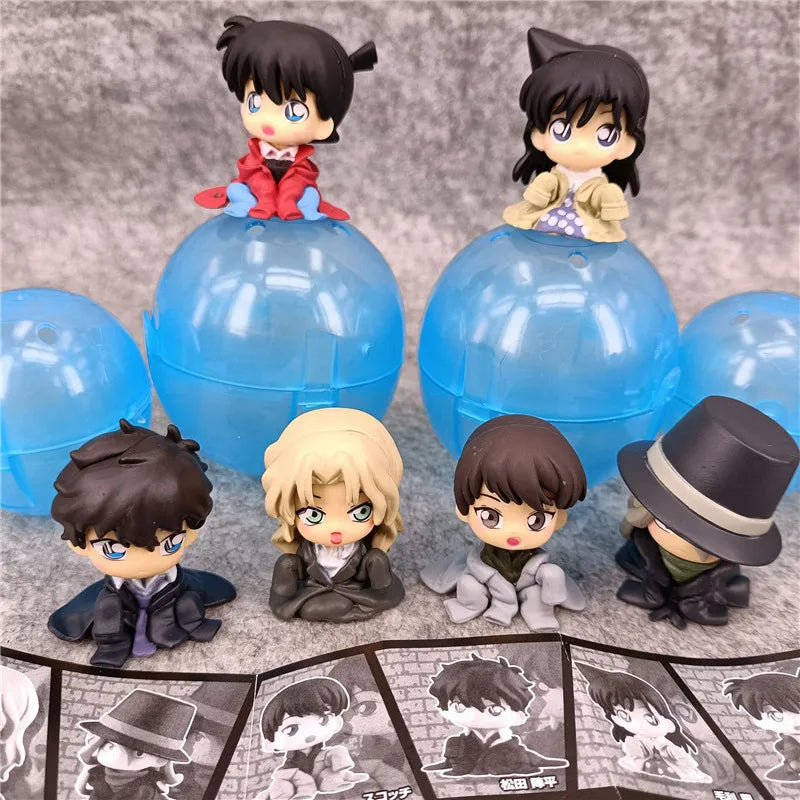 6pcs/set Anime Detective Conan kawaii Mini Youth version Sitting posture Action Figure PVC Model Toys Doll Desk Decor Gift boxed
