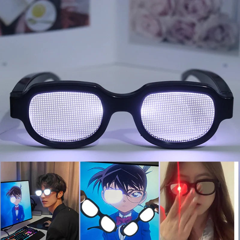 Anime Detective Conan LED Light Up Glasses Color Change Kawaii Luminous Crossdresser Glasses Cosplay Men Novelty Costumes Gift