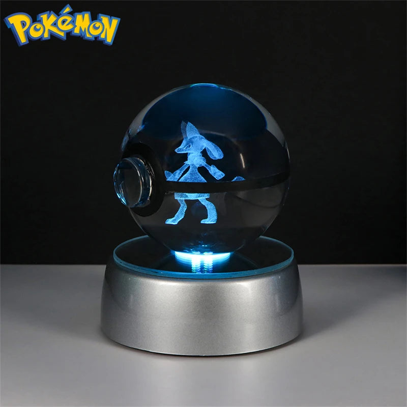 لعبة مجسم بوكيمون ثلاثي الأبعاد على شكل كرة كريستالية من باتر فري كيوبون، بوكيبول ديتو لوكاريو لابراس، نموذج لوجيا أركيوس مع قاعدة إضاءة LED