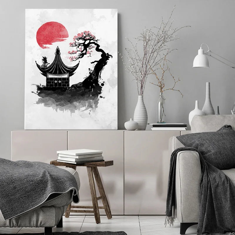 Classic Anime Character Canvas Painting Dragon Ball Goku Ink Watercolor Poster Wall Art Print Mural Children Room Decor Cuadros