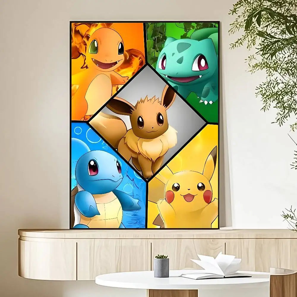 MINISO Cartoon Pokemon Anime Poster HD Art Sticky Wall Waterproof Home Living Room Bedroom Bar Aesthetic Decoration