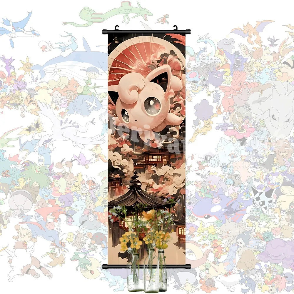 Printed Pokemon Poster Anime Wall Artwork Gengar Pictures Charizard Painting Canvas Pikachu Hanging Scrolls Home Room Decor