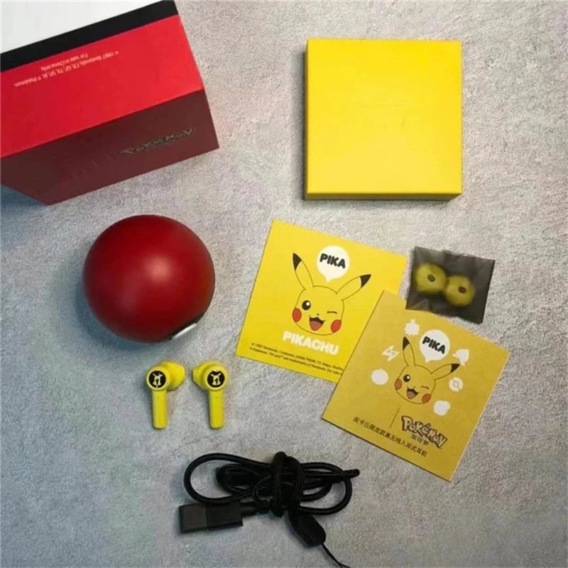 Pokemon Pikachu Earphones 5.0 Wireless Bluetooth Sport Noise Reduction Headphones Touch Control Microphone Universal Gift