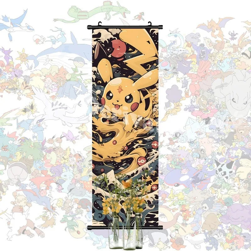 Printed Pokemon Poster Anime Wall Artwork Gengar Pictures Charizard Painting Canvas Pikachu Hanging Scrolls Home Room Decor
