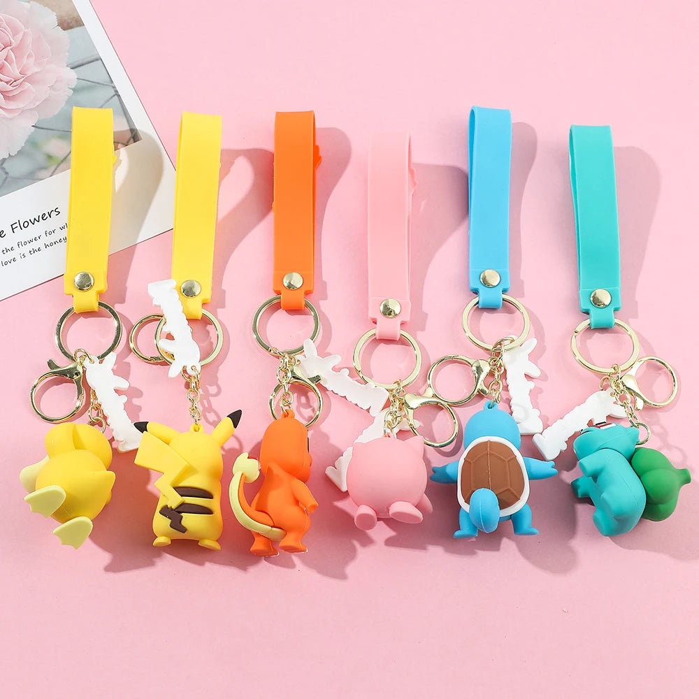 Pokémon Keychain Set - Cute Pikachu & Friends Q Version Keyring, Anime Backpack Charm, Kawaii Gift for Fans & Couples (Birthday