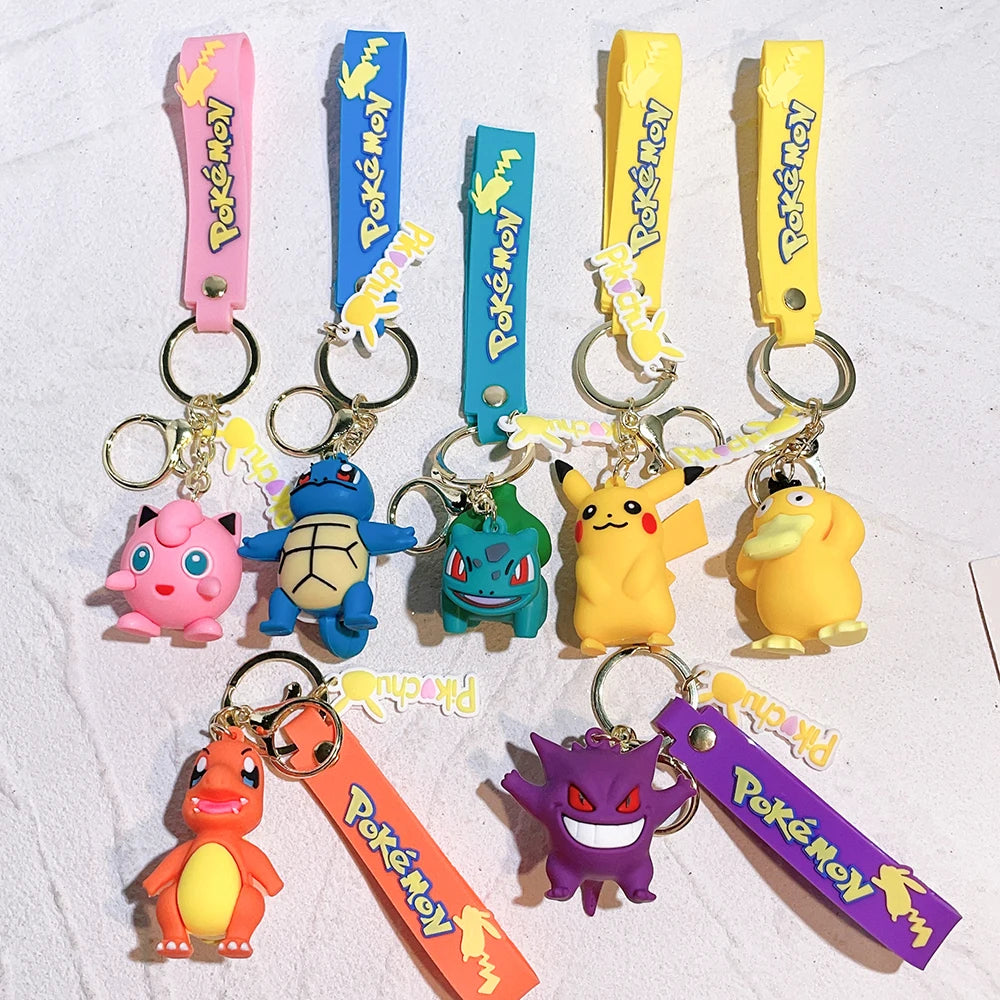 Pokémon Keychain Set - Cute Pikachu & Friends Q Version Keyring, Anime Backpack Charm, Kawaii Gift for Fans & Couples (Birthday