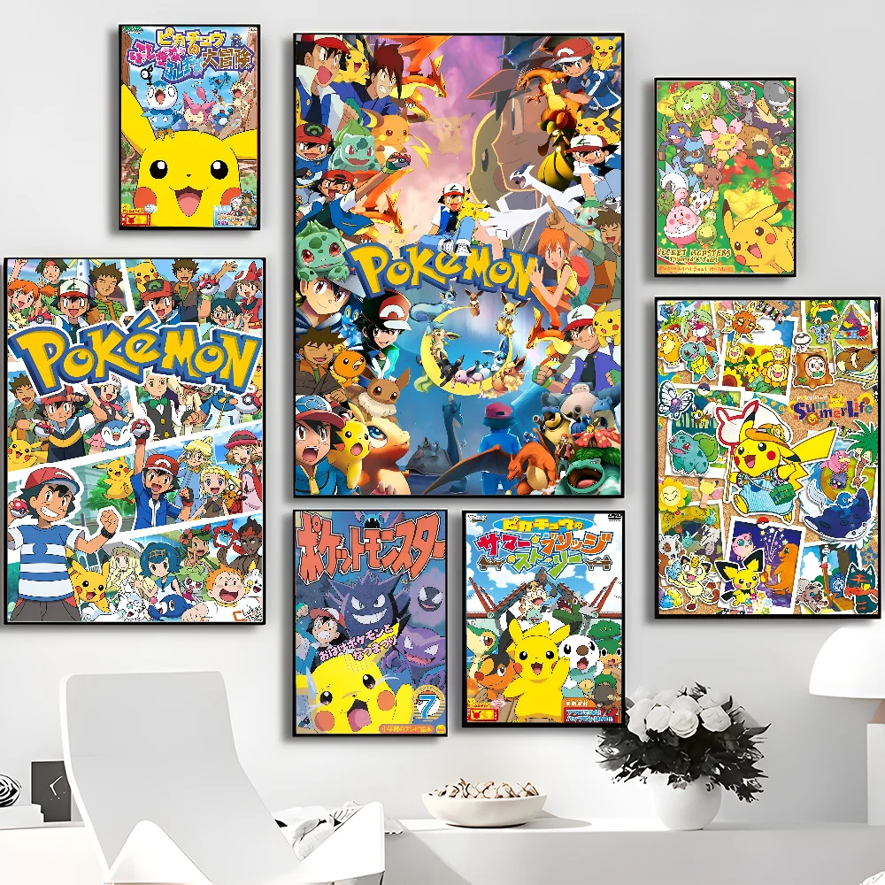 Anime P-Pokemon Anime Posters Sticky HD Quality Wall Art Retro Posters for Home Kawaii Room Decor