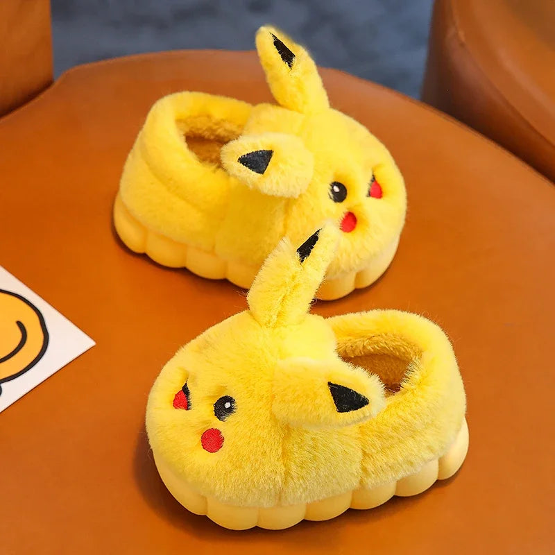 Pokemon Anime Pikachu Autumn/Winter Children'S Cute Flat Plush Slippers Soft Sole Non-Slip Warm Indoor Home Cotton Shoes Gifts