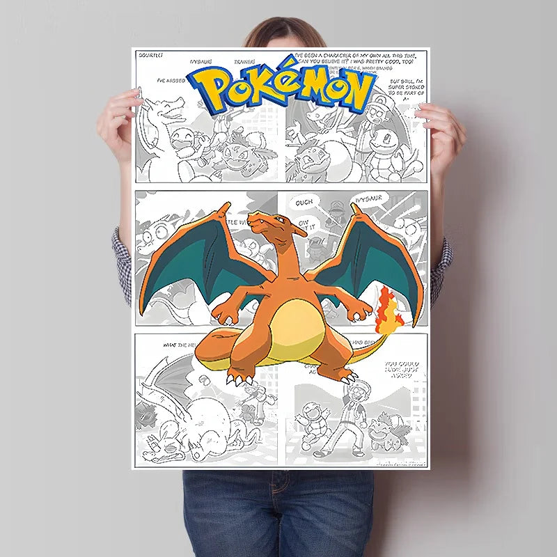 Pokemon Anime Figures Print Canvas Wall Art Posters Surrounding Charizard Bulbasaur Pikachu Decoration Interior Posters for Room