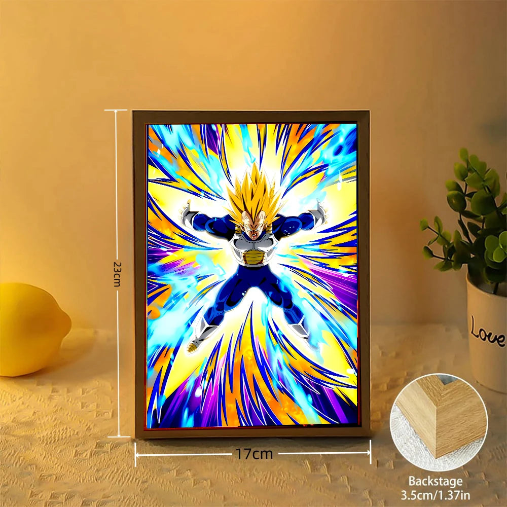 Dragon Ball Z Anime Figure Light Painting Photo Frame Dragon Ball Figures Goku Vegeta Led Night Light Room Decor Gifts Moon Lamp