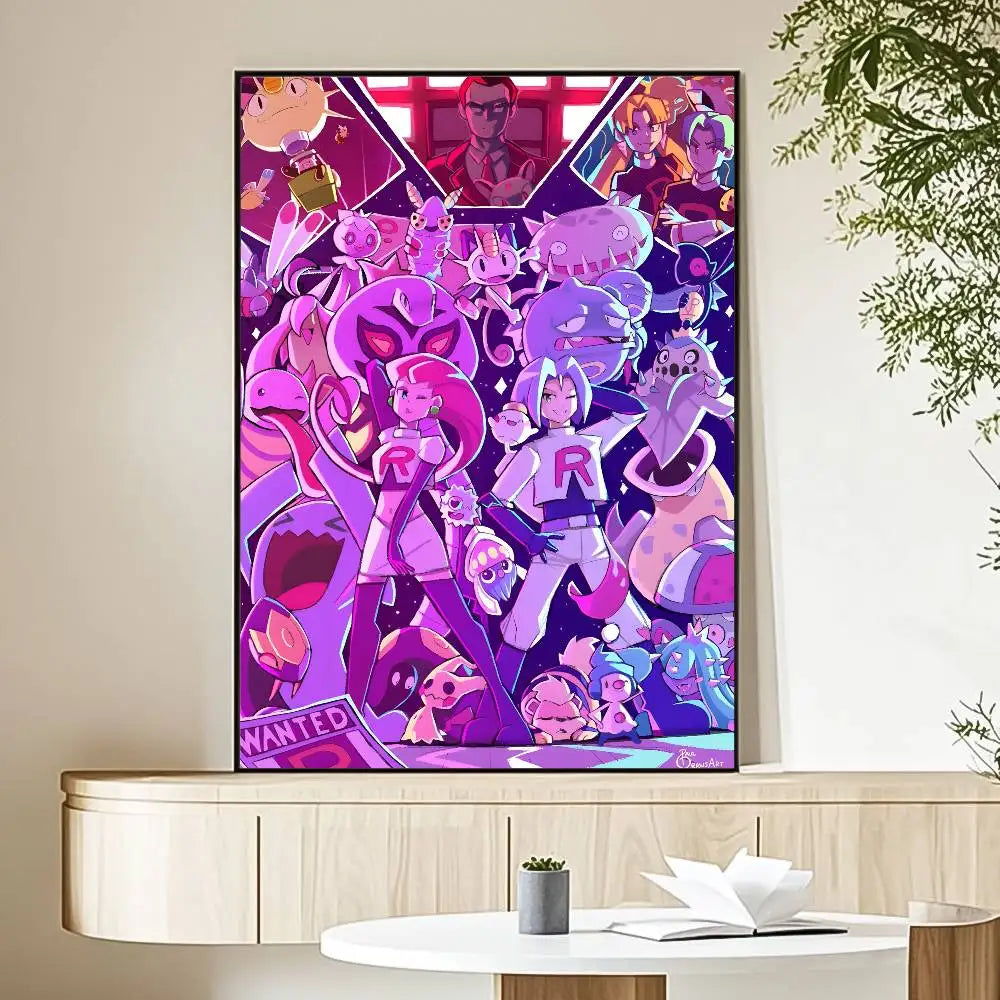 MINISO Cartoon Pokemon Anime Poster HD Art Sticky Wall Waterproof Home Living Room Bedroom Bar Aesthetic Decoration