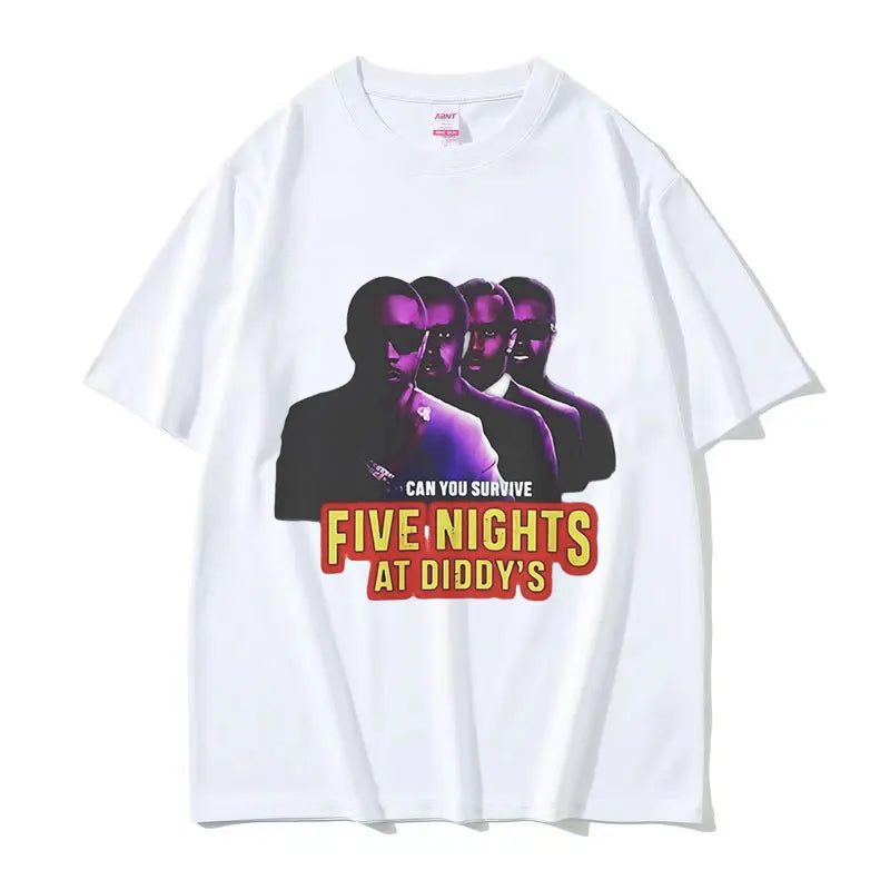 Funny Five Nights At Diddy's House Novelty Graphic T Shirts Men's Retro Fashion Short Sleeve T-shirt 100% Cotton Oversized Tees