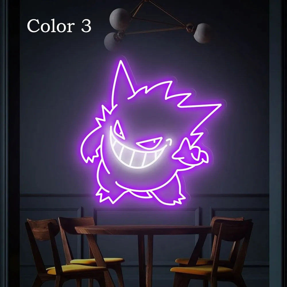 Gengar Anime Neon Sign USB Dimmable Pocket Monster Night Light for Bedroom Bar Club Game Room Party Decor Kid Birthday Gifts
