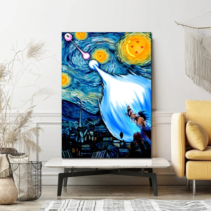 Abstract Dragon Ball Anime Goku Posters Van Gogh's Starry Night Canvas Painting Prints Art PictureTeen Bedroom Home Wall Deco