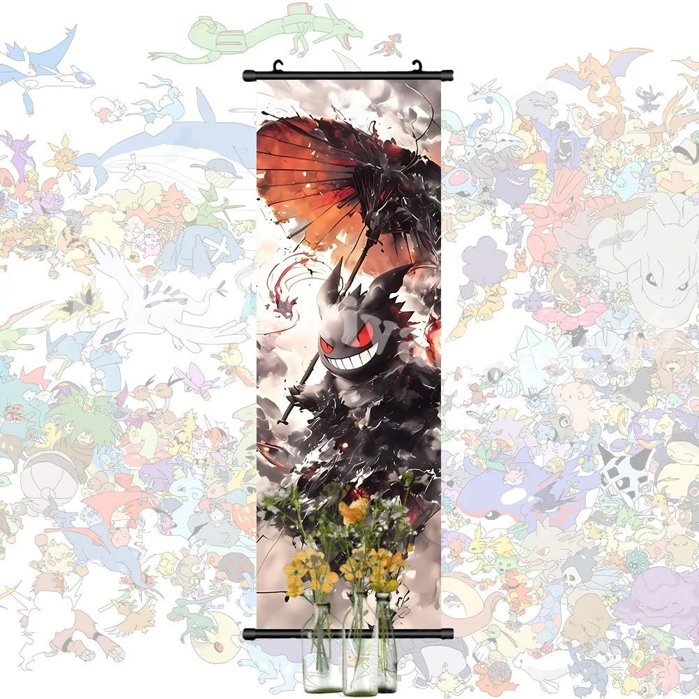 Printed Pokemon Poster Anime Wall Artwork Gengar Pictures Charizard Painting Canvas Pikachu Hanging Scrolls Home Room Decor