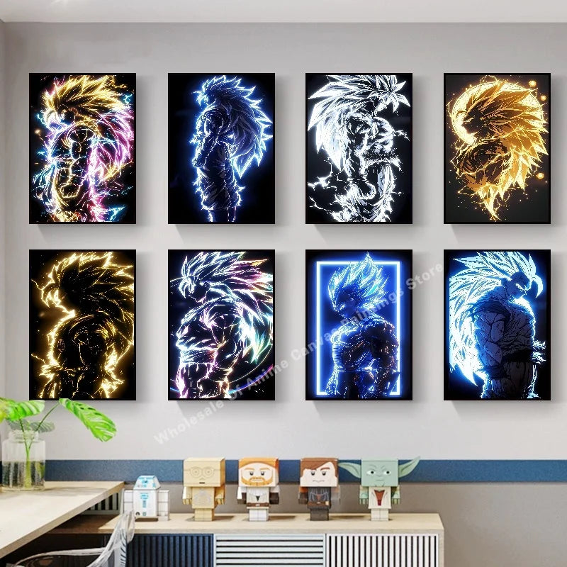 Anime Dragon Ball Wukong Neon Light Effect Poster High Definition Image Printing Creative Home Art Wall Decoration Painting
