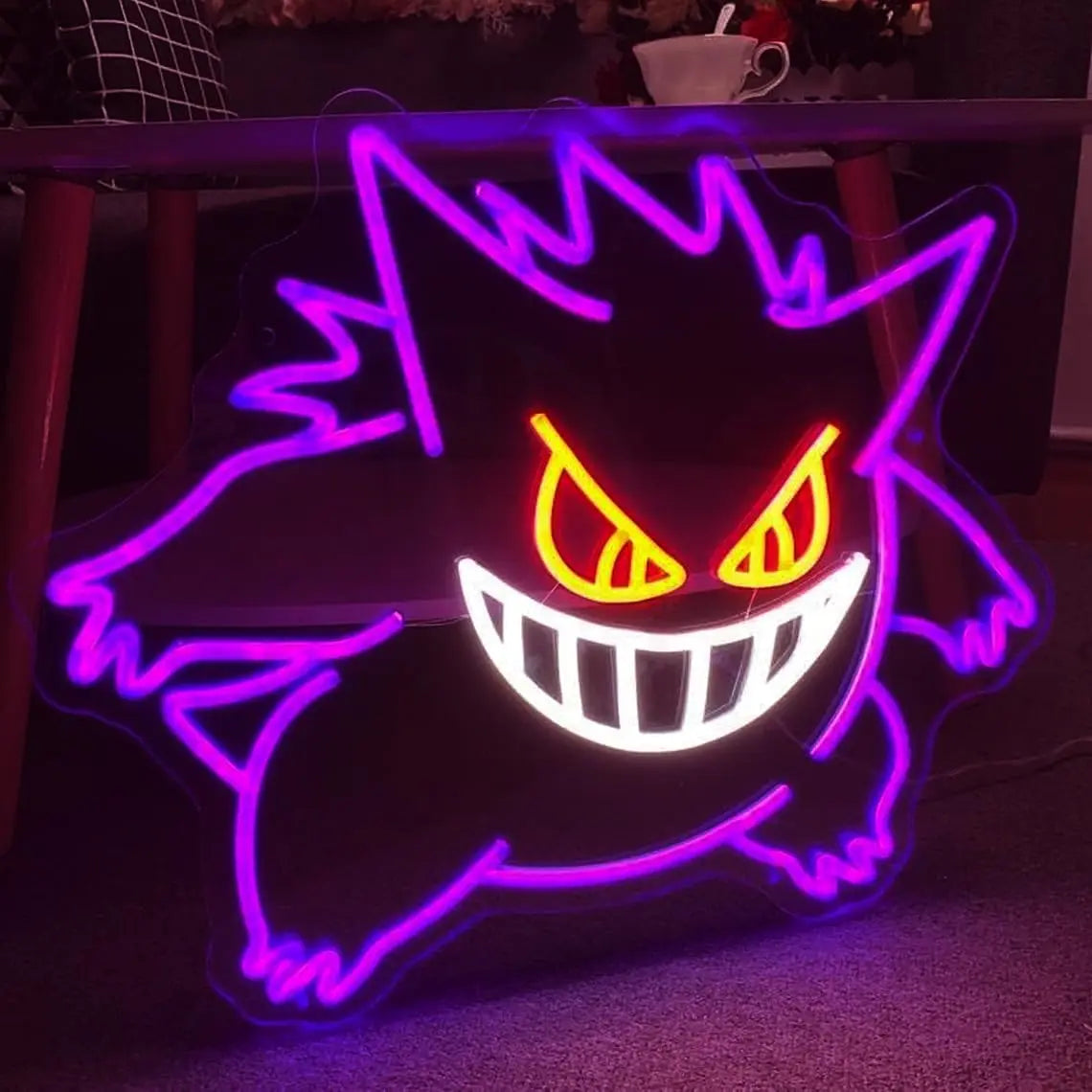 Gengar Cartoon LED Neon Sign MINISO Dimmable USB Wall Light for Gaming Room Man Cave Anime-Style Birthday Gifts for Kids Teens A