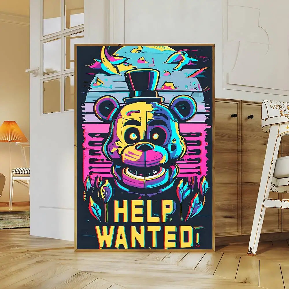 Horror Anime F-five N-nights At F-freddy's Good Quality Prints And Posters Room Home Bar Cafe Decor Aesthetic Art Wall Painting