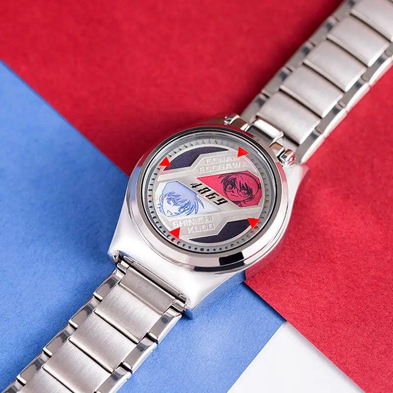 Genuine Anime Detective Conan Laser Clamshell Quartz Watch Waterproof Cosplay Character Shinichi For Boy Children Gifts Xmas