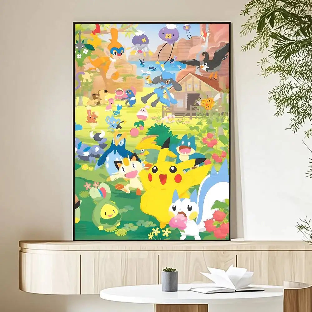 MINISO Cartoon Pokemon Anime Poster HD Art Sticky Wall Waterproof Home Living Room Bedroom Bar Aesthetic Decoration