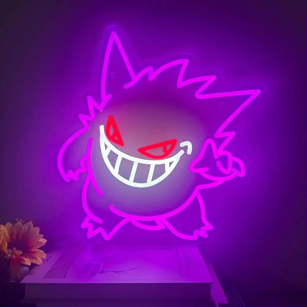 Gengar Anime Neon Sign USB Dimmable Pocket Monster Night Light for Bedroom Bar Club Game Room Party Decor Kid Birthday Gifts