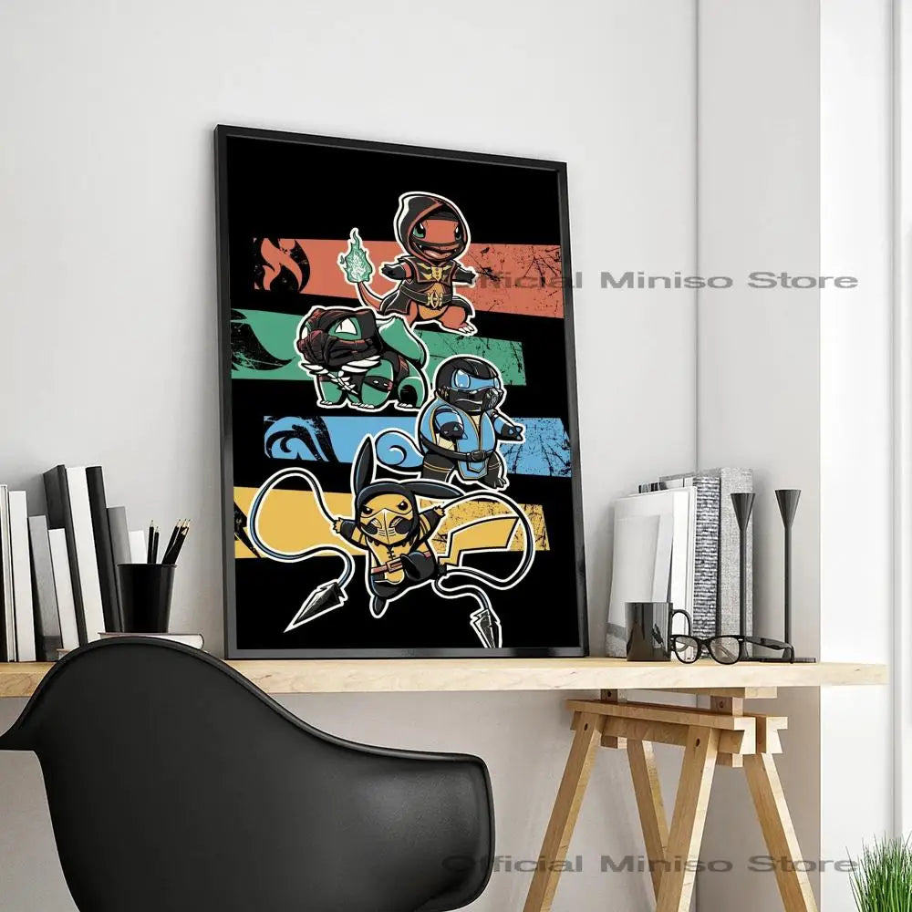 1pc Anime Pikachu Poster Self-adhesive Art Pokemon Waterproof Paper Sticker Coffee House Bar Room Wall Decor