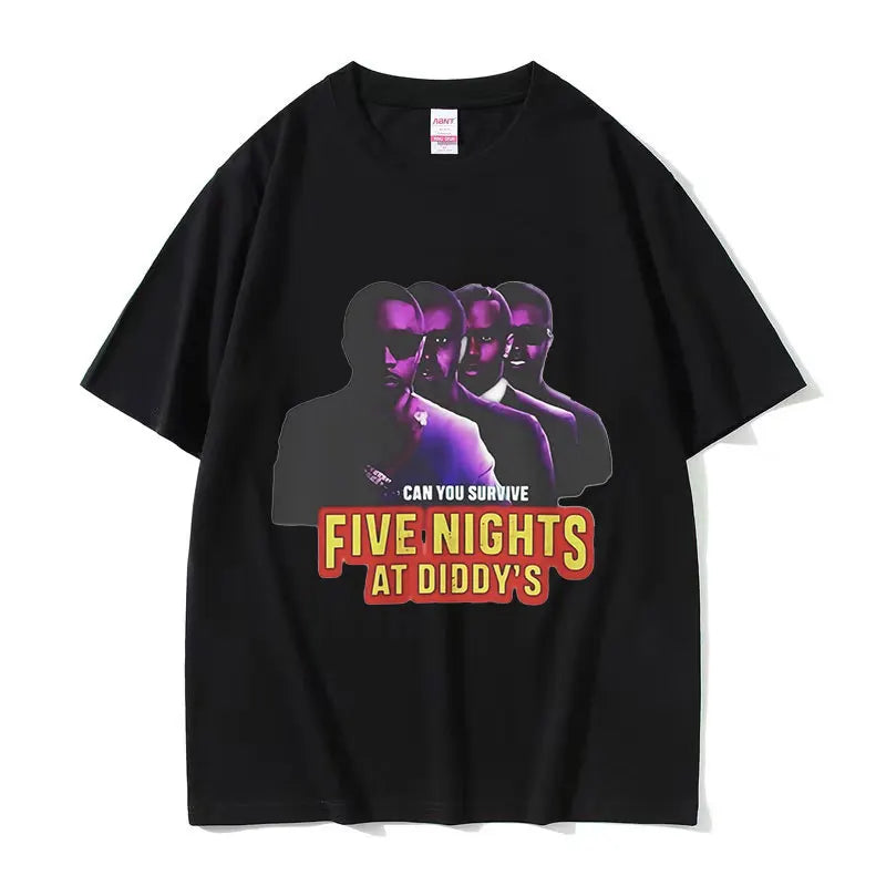 Funny Five Nights At Diddy's House Novelty Graphic T Shirts Men's Retro Fashion Short Sleeve T-shirt 100% Cotton Oversized Tees