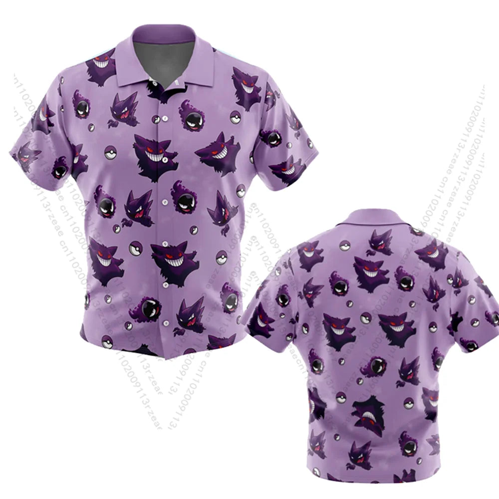 Gengar Pokemon Anime Summer Hawaii Beach Vacation Shirt Men's Punk Y2K Cosplay Print Kids Fashion Casual Fashion Trends Shirt